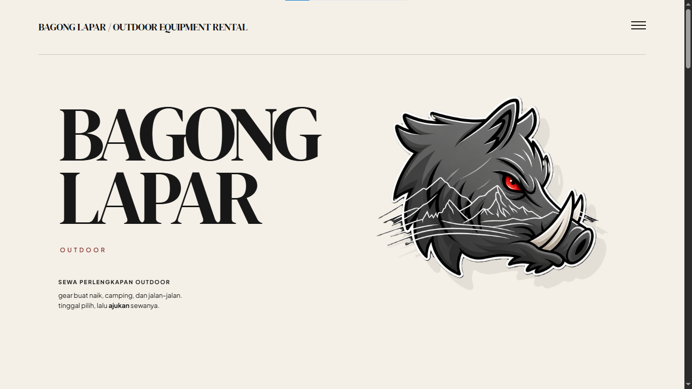 Bagong Lapar outdoor equipment rental website on desktop