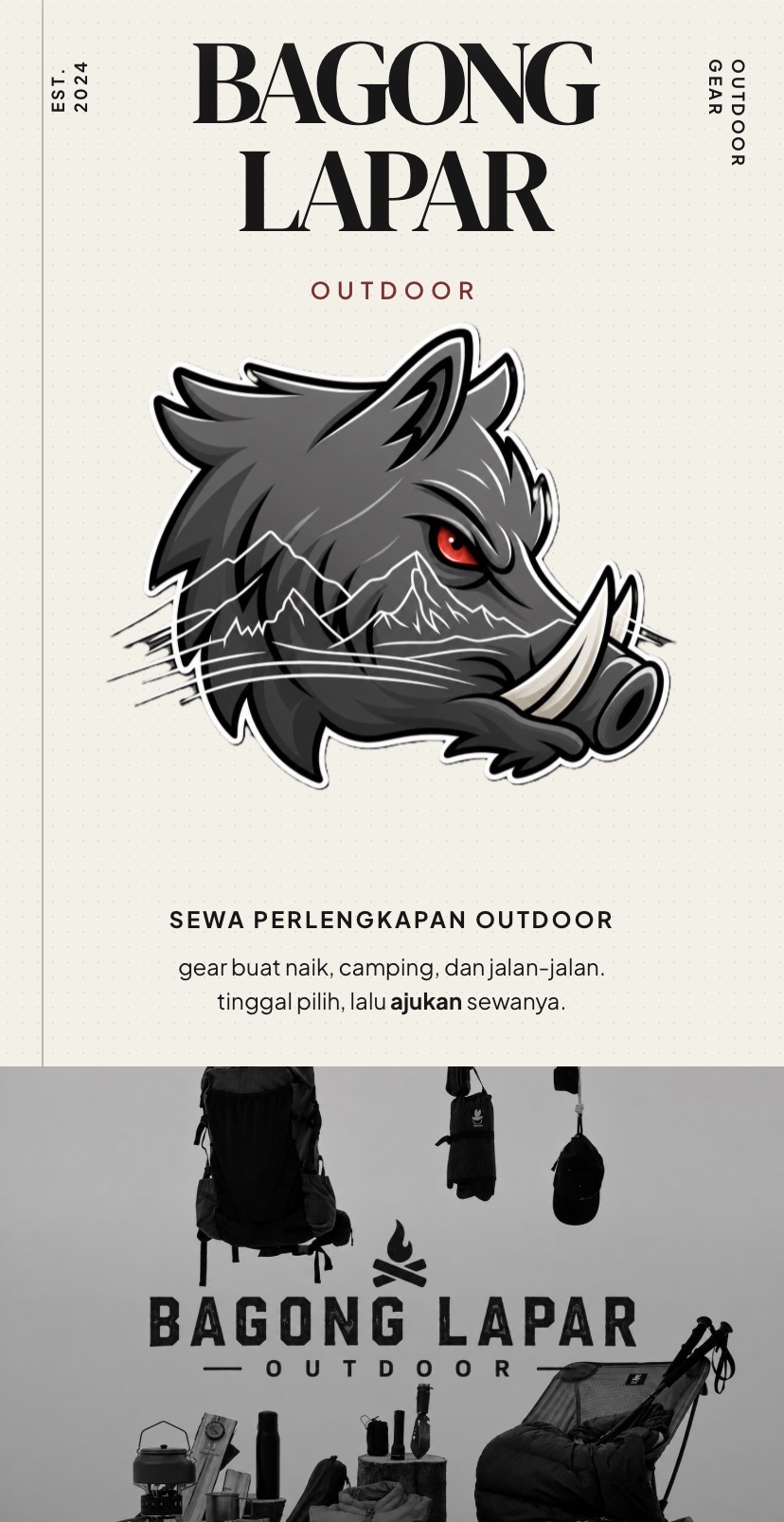Bagong Lapar outdoor rental home page on mobile