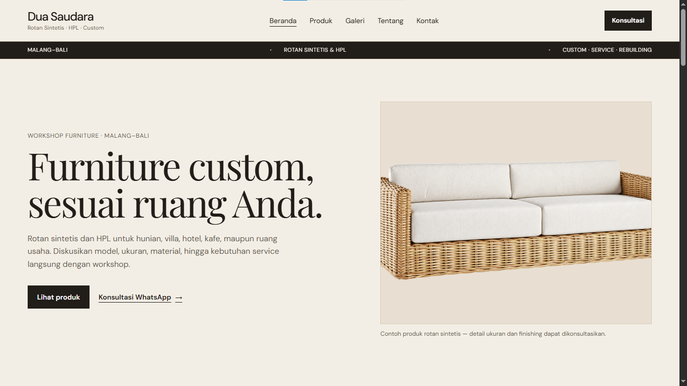 Dua Saudara furniture website home page