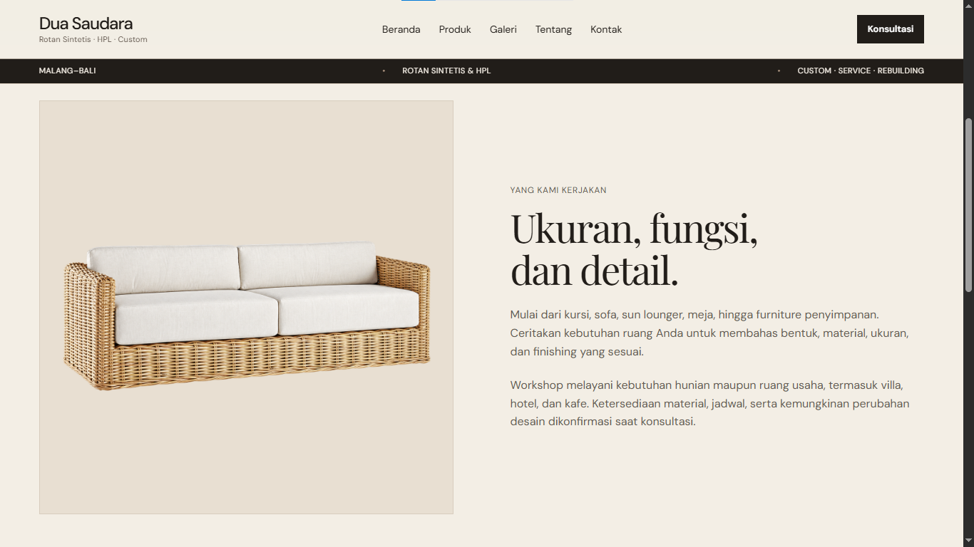 Dua Saudara furniture detail page