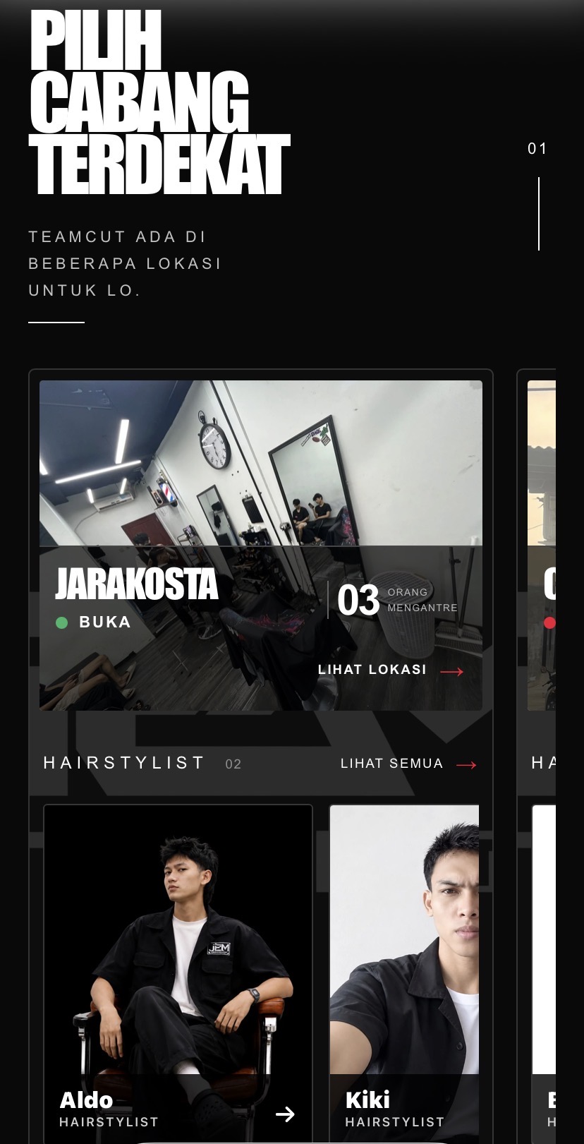 TEAMcut mobile branch and hairstylist selection