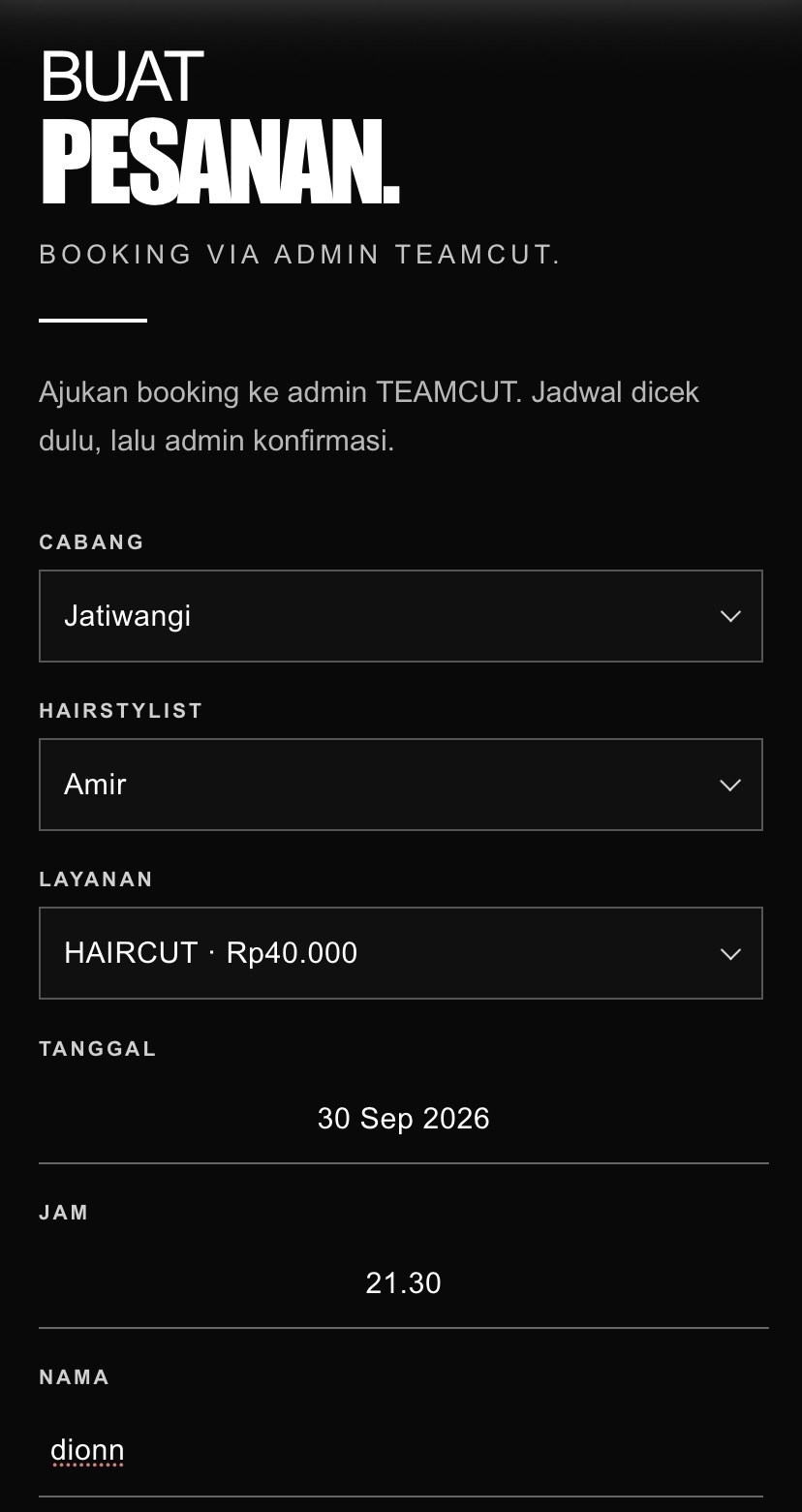 TEAMcut mobile booking form